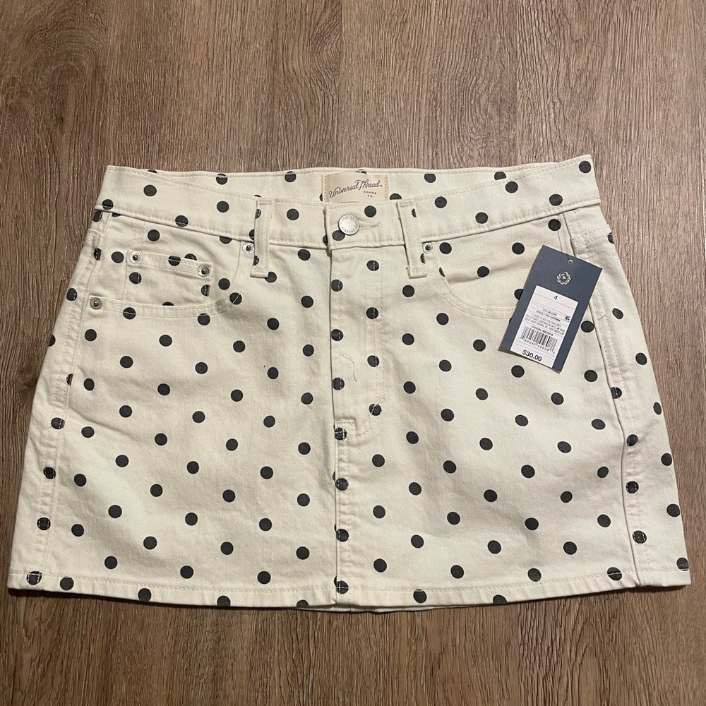 Universal Thread Cream Mini Skirt with Black Polka Dots
